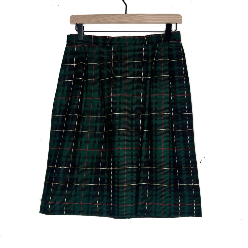 Vintage Talbots Wool Plaid Skirt Green Tartan A-Line Preppy Fall 10